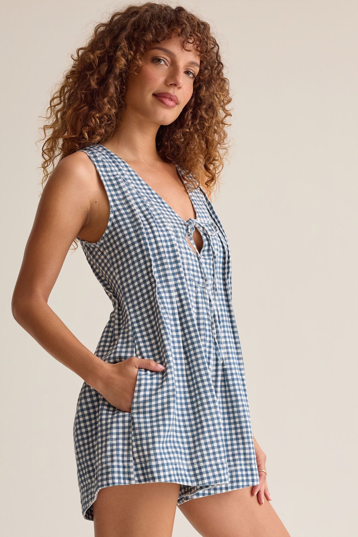 Evie Gingham Denim Romper - Image 2