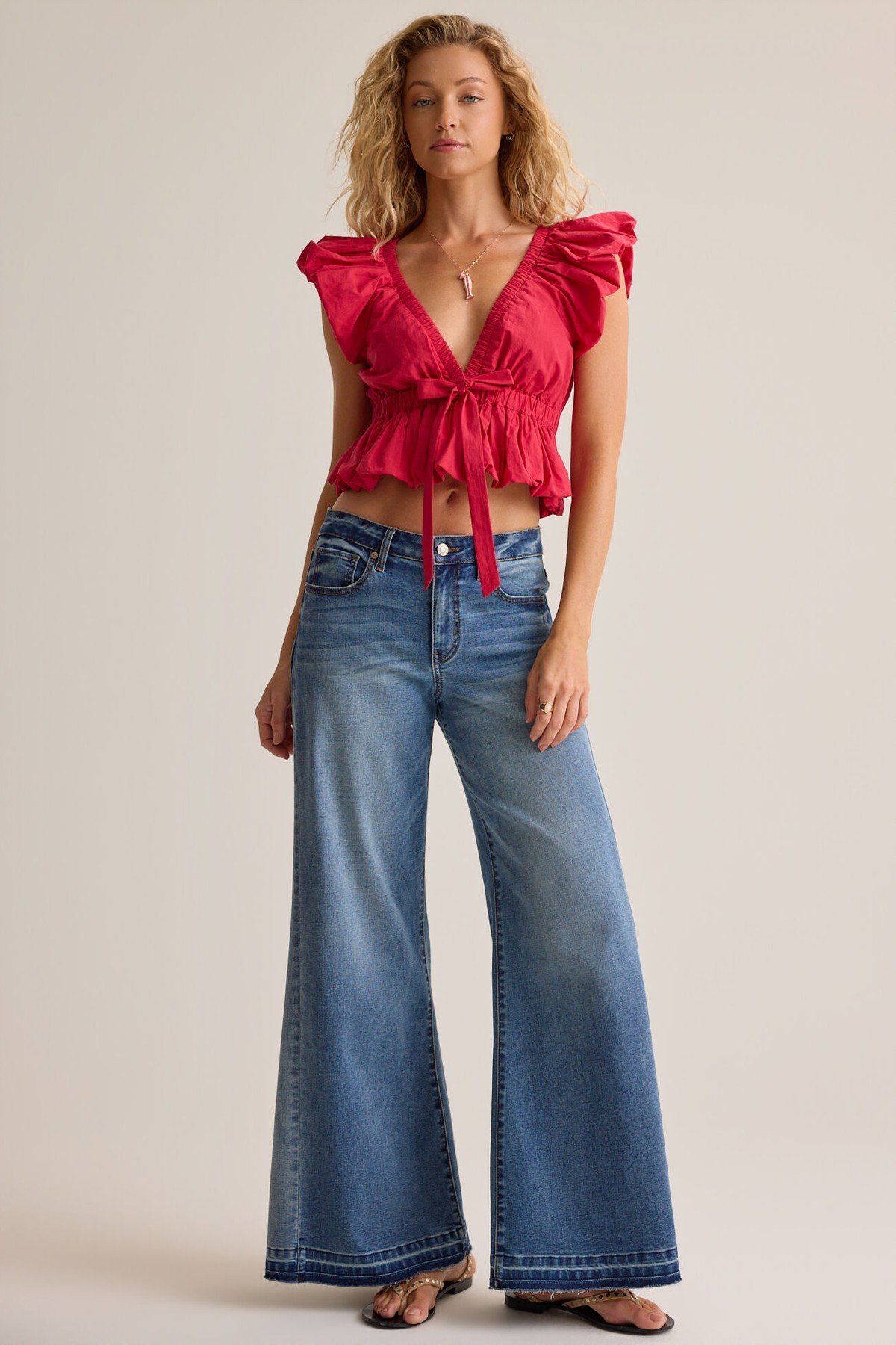 Micah Poplin Tie Front Top - Image 3