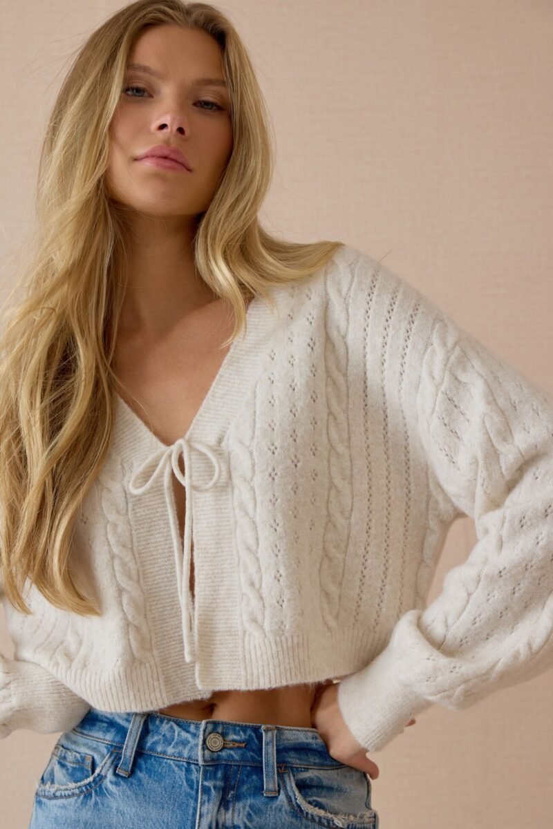 Vivia Pointelle Tie Front Blouse