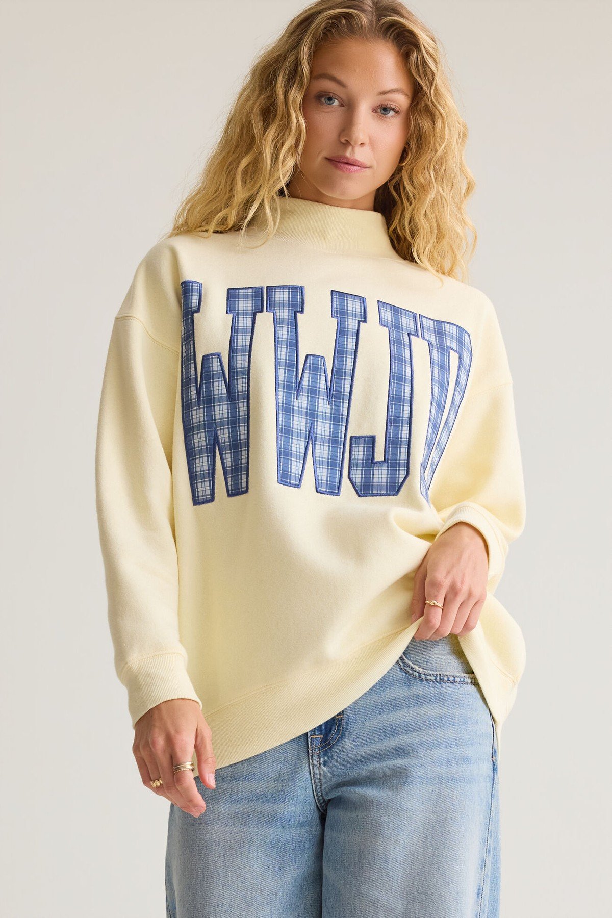 WWJD Plaid Mockneck